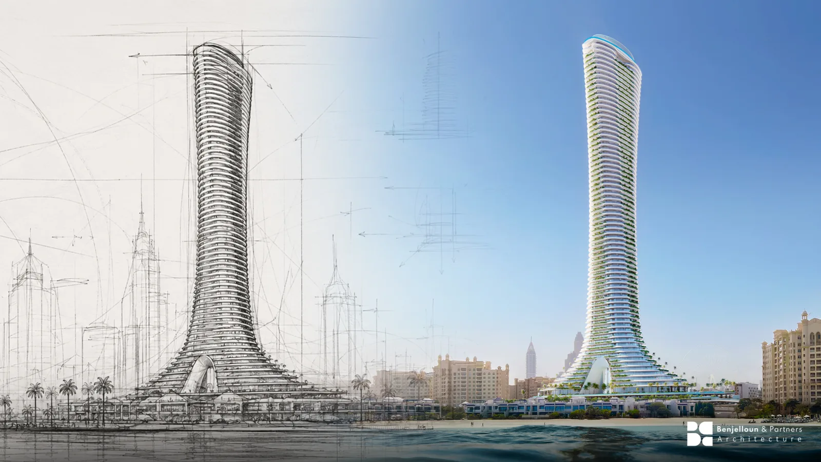 A tall residential tower under construction, its structure complete and its facade partly installed.