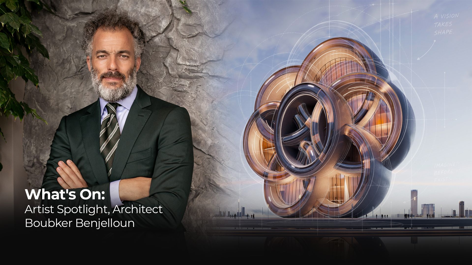 Boubker Benjelloun beside the Museum of Humanity concept, featured in What's On